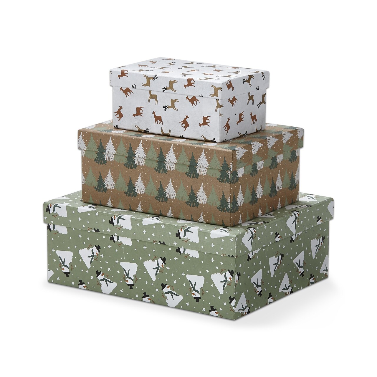 Set of 3 Multicolor Decorative Paper Boxes for Christmas 3x6.5x4.2 Inches Dust Clean Balsam Design